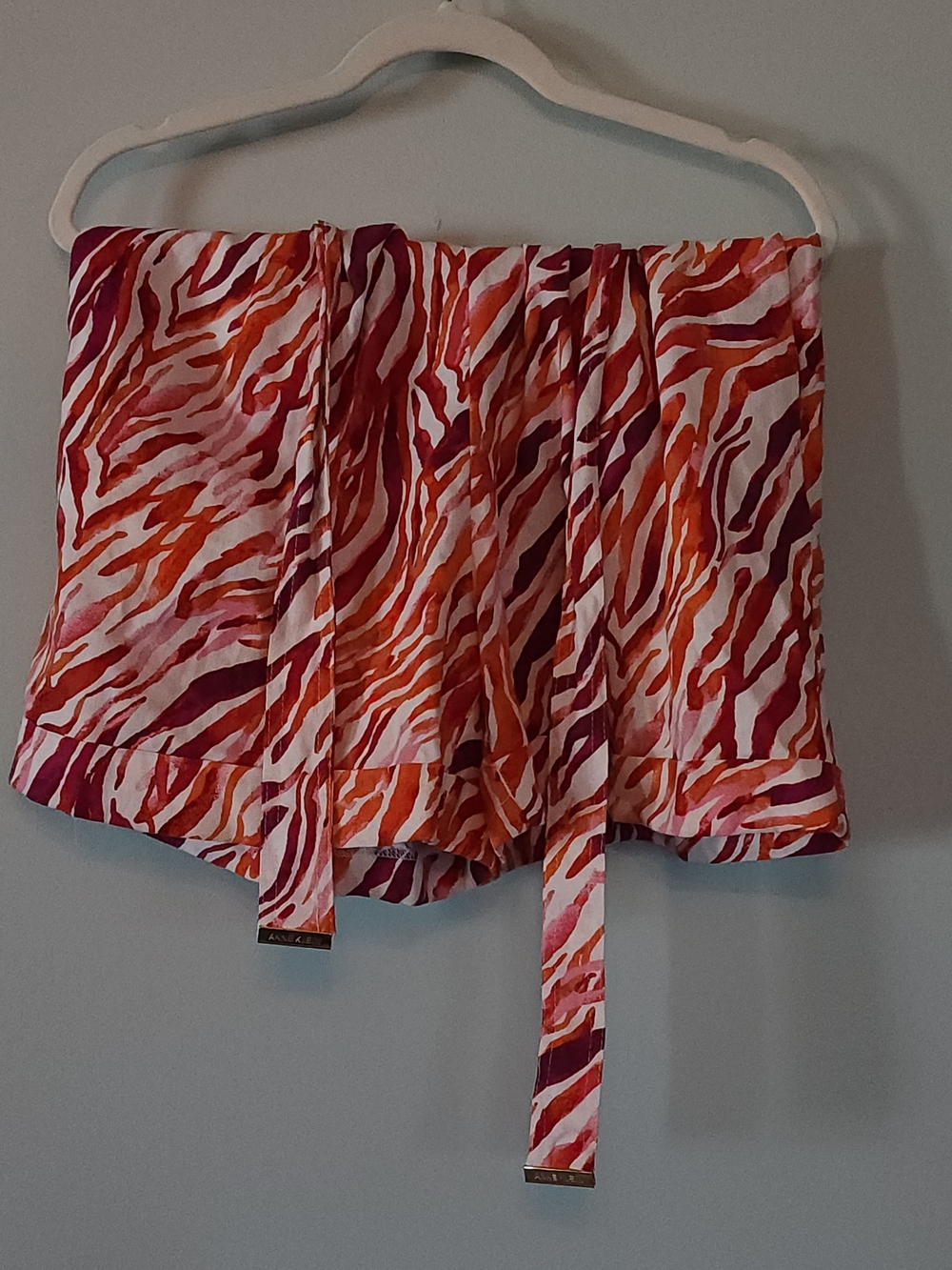 Anne Klein Pink Orange Red Zebra-Print High Waist Shorts with Tie